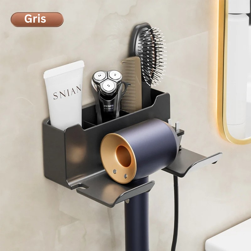 support seche cheveux mural gris