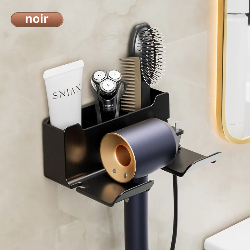 support seche cheveux mural noir
