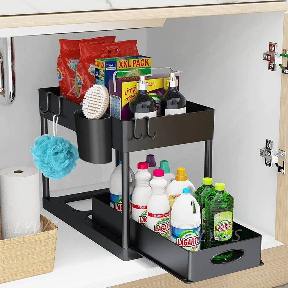 organisateur sous evier rangement cuisine salle de bain