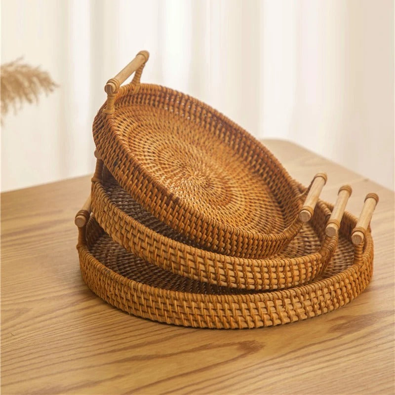 panier de rangement en osier rond tresse