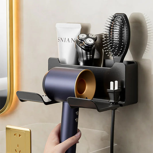 support seche cheveux rangement salle de bain